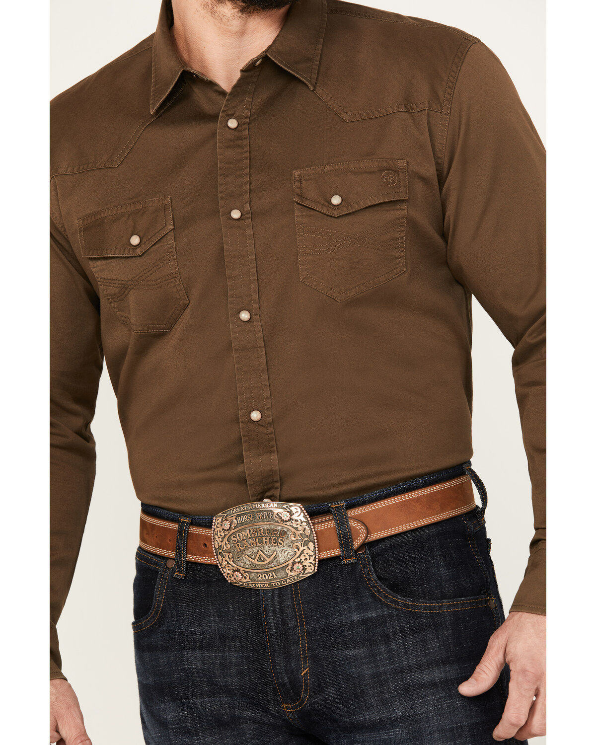 Blue Ranchwear Men's Solid Twill Long Sleeve Snap Stretch Western Shirt