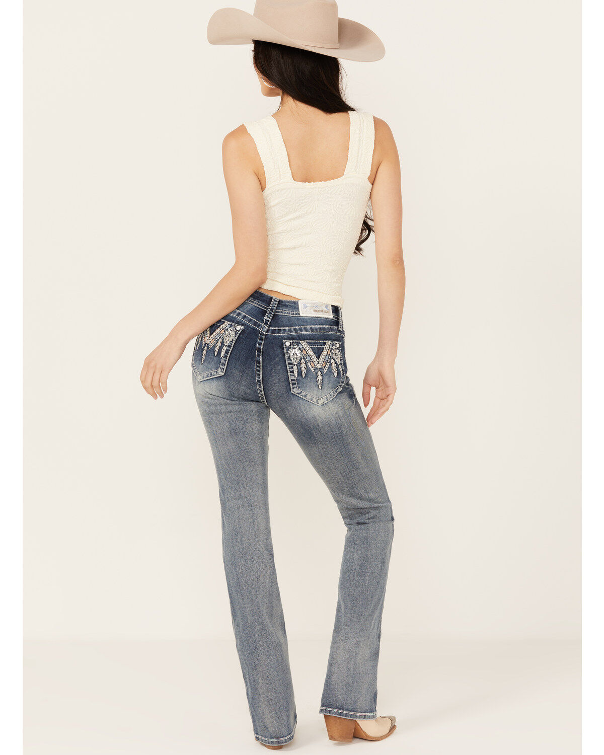 Grace In LA Women's Medium Wash Dreamcatcher Sequin Bootcut Stretch Denim Jeans