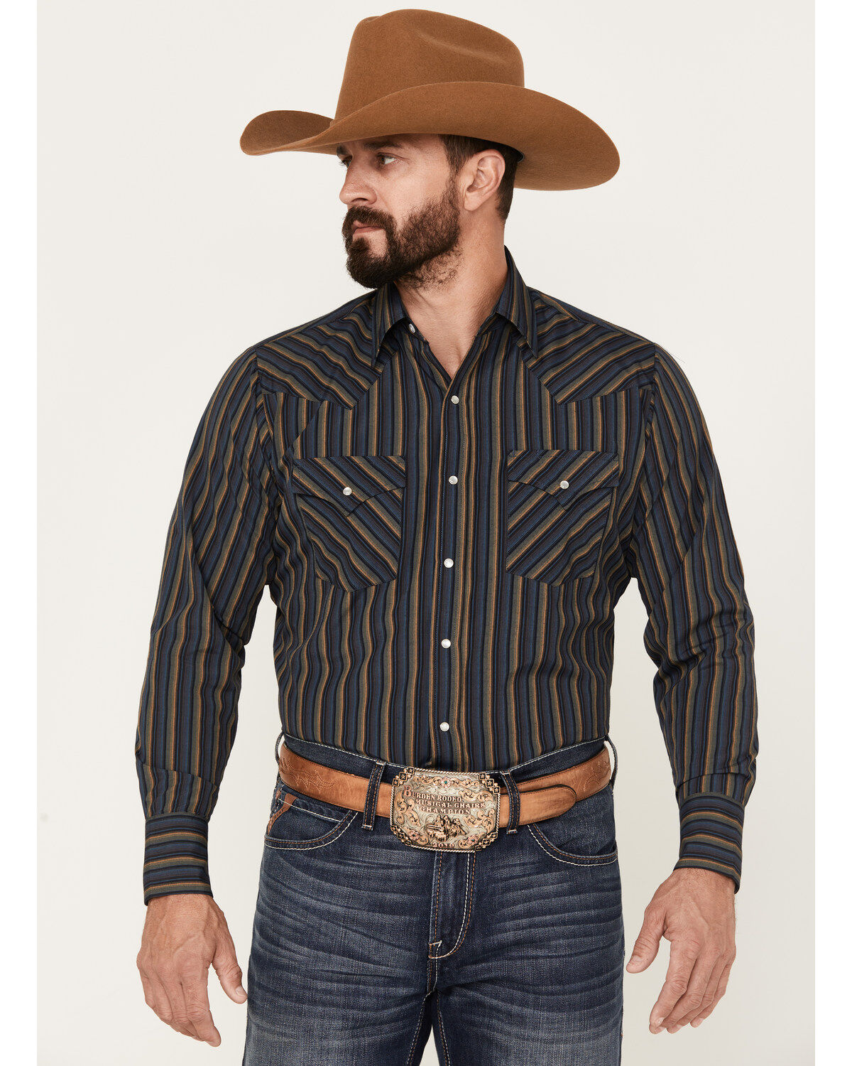 Ely Walker Men's Striped Long Sleeve Pearl Snap Western Shirt