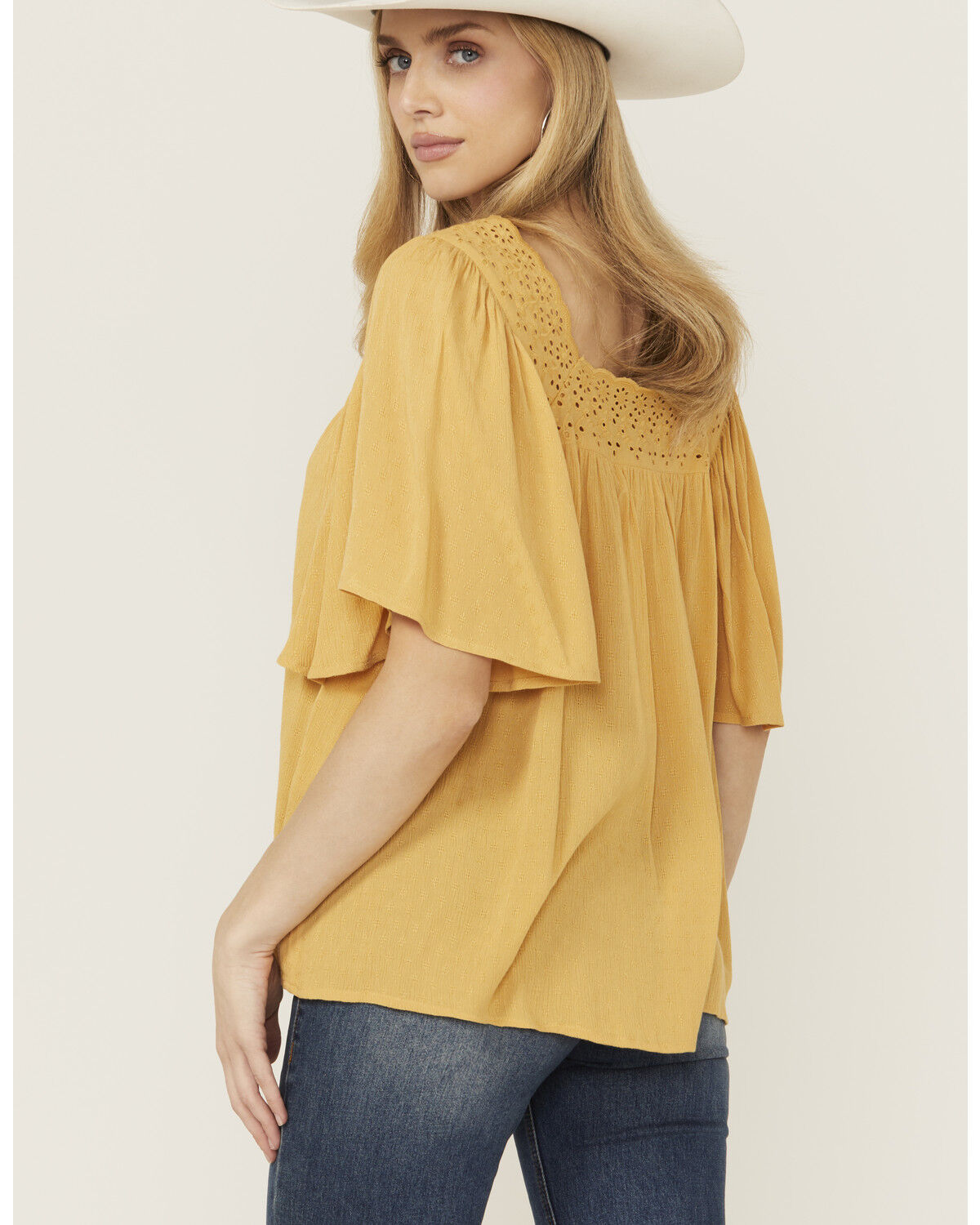 Band Of The Free Women's Solid Short Sleeve Ruffle Blouse