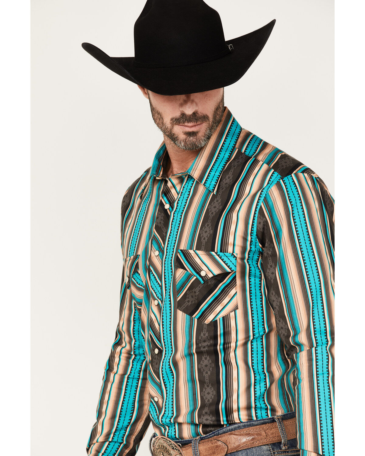 Rock & Roll Denim Men's Southwestern Stretch Long Sleeve Snap Shirt