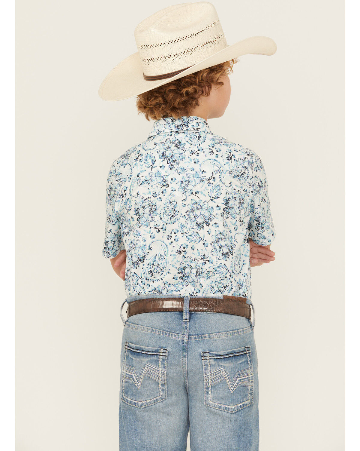 Cody James Boys' Frontier Threads Paisley Print Short Sleeve Snap Western Shirt