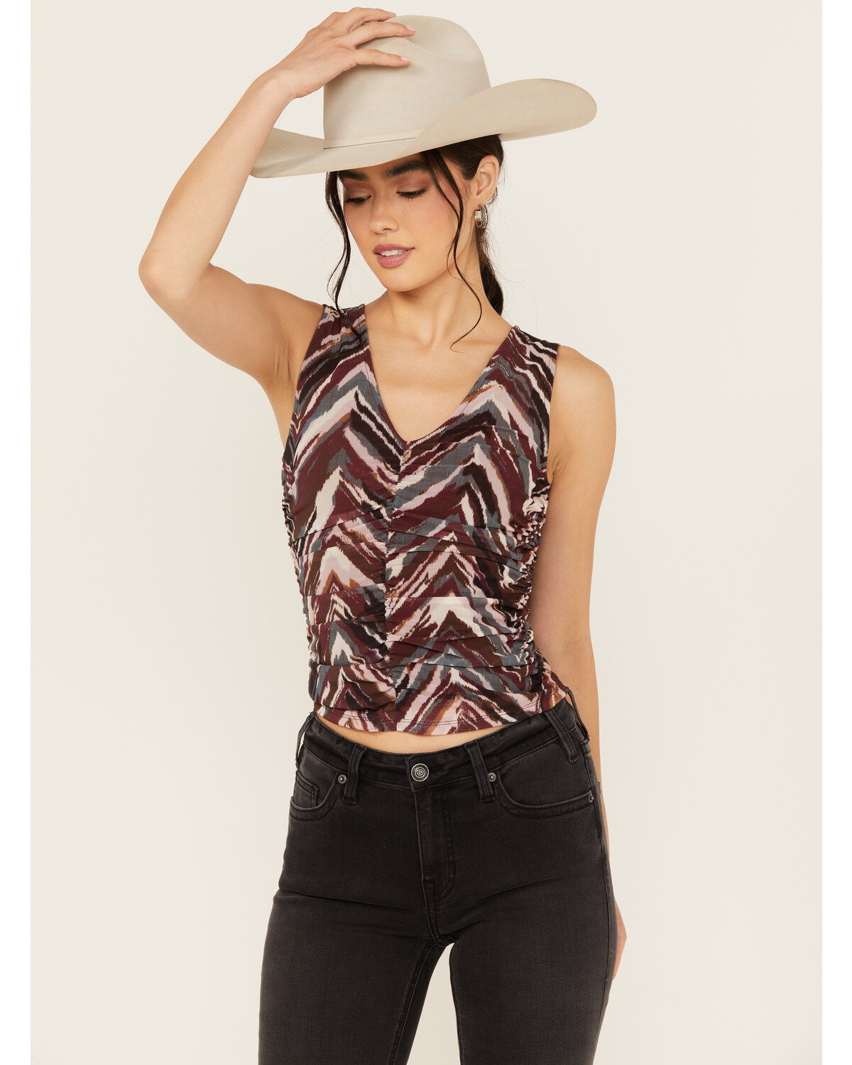 Shyanne Women's Printed Ruched Mesh Top