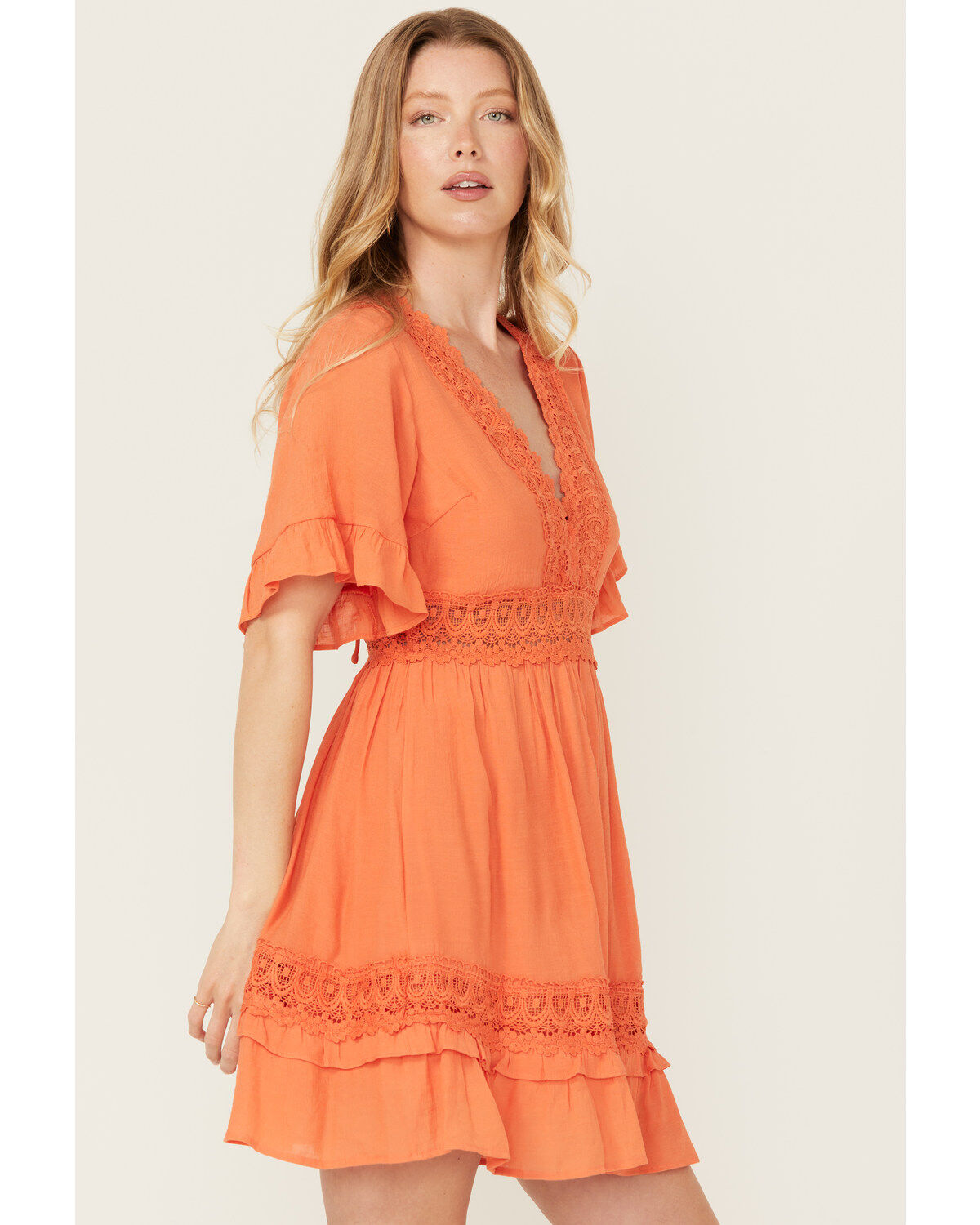 Wishlist Women's Solid Lace Trim Mini Dress