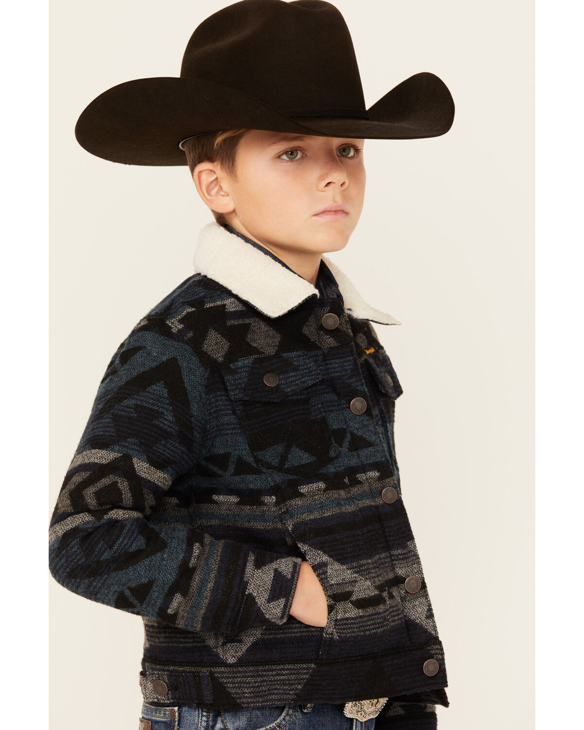 Wrangler Boys' Southwestern Print Sherpa Lined Jacket