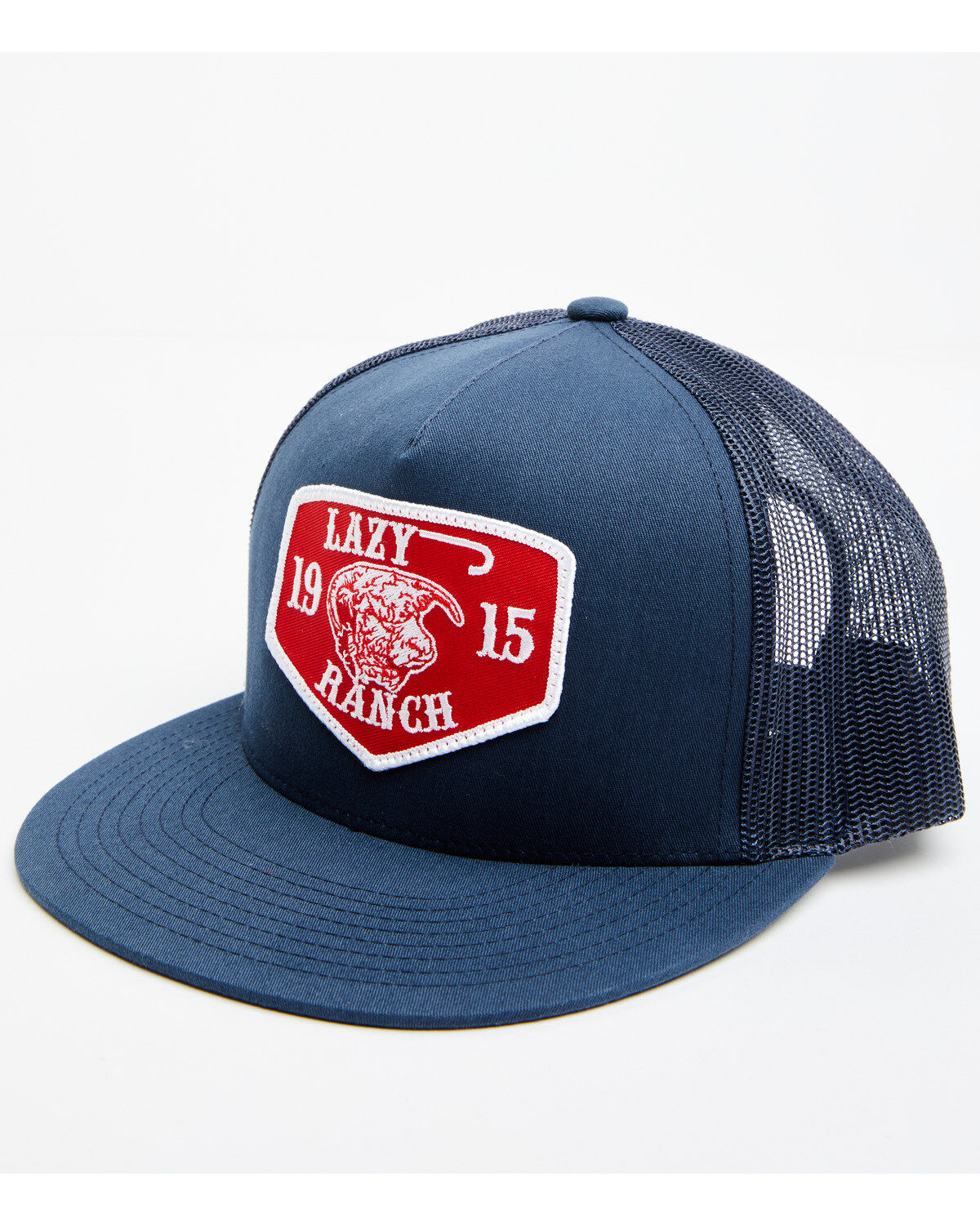 Lazy J Ranchwear Men's Navy Red Ranch Logo Patch Mesh Back Ball Cap