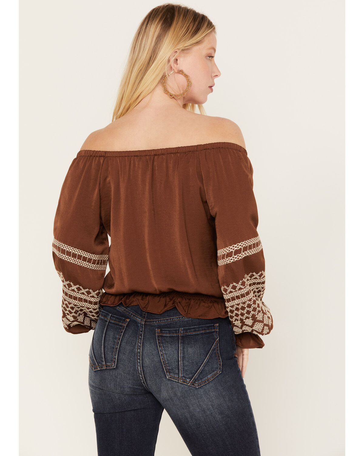 Shyanne Women's Satin Peasant Embroidered Blouse