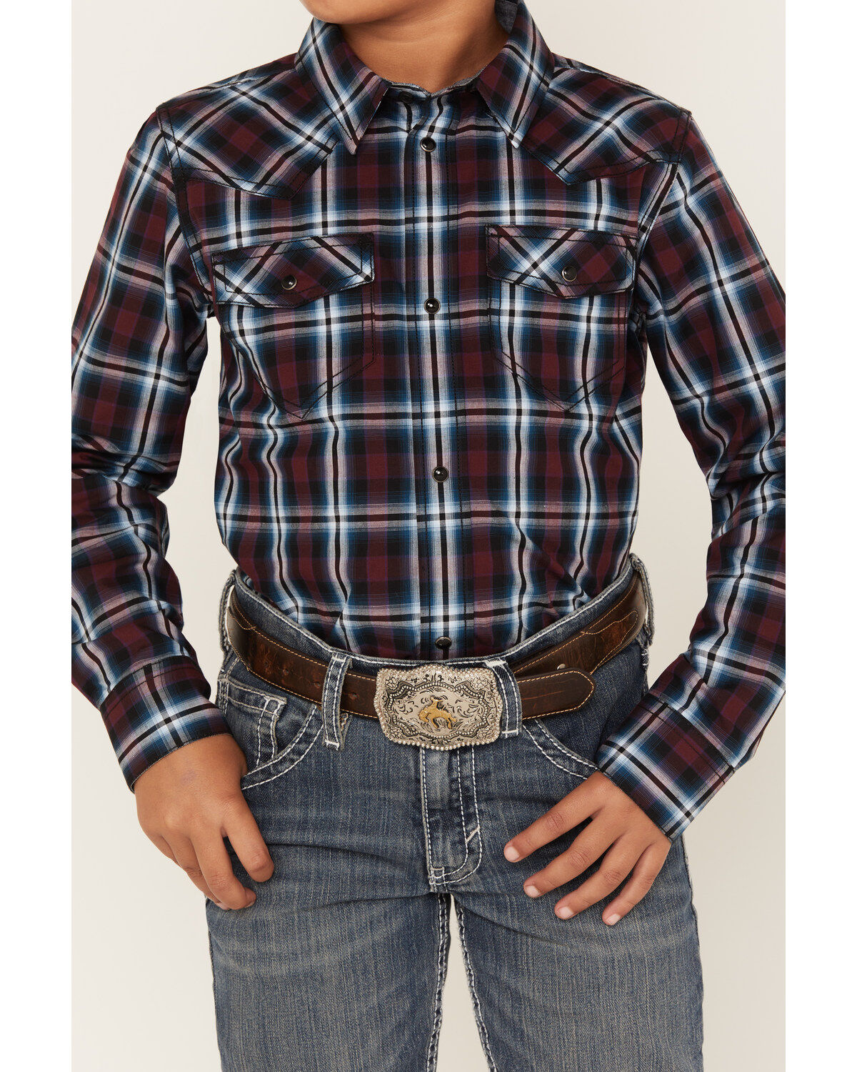 Cody James Boys' Plaid Print Long Sleeve Snap Western Shirt