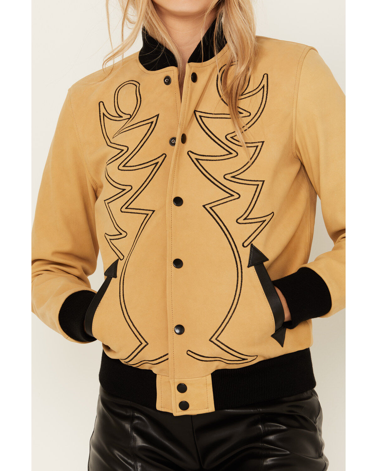 Western & Co Women's Embroidered Leather Bomber Jacket