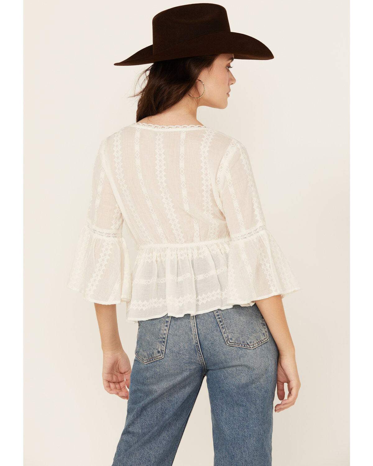 Shyanne Women's Inset Lace Embroidered Peasant Top