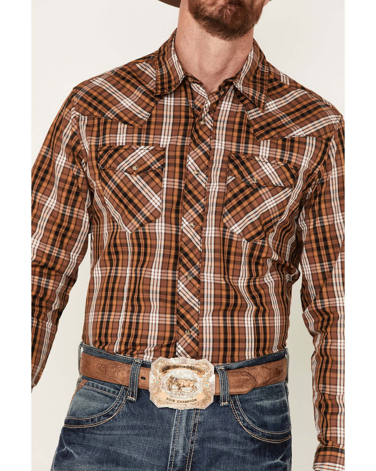 Wrangler Men's Plaid Print Long Sleeve Snap Western Shirt