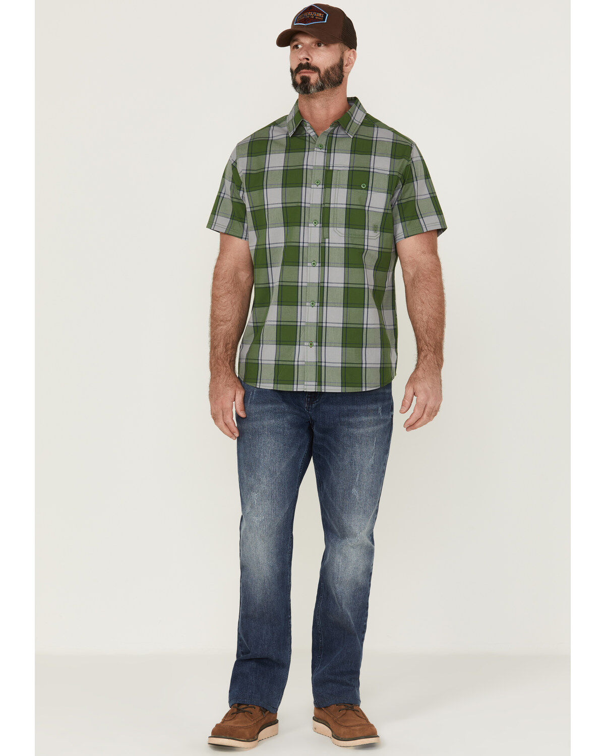 Brothers and Sons Men's Performance Large Plaid Short Sleeve Button-Down Western Shirt