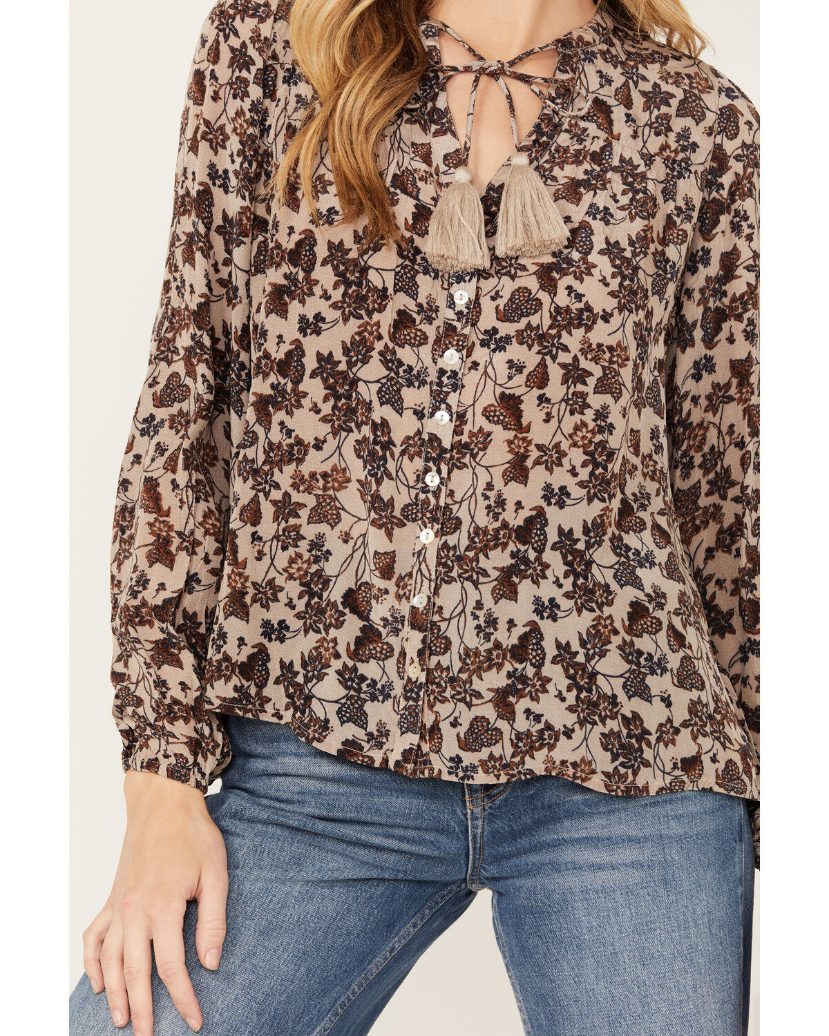 Revel Women's Floral Print Long Sleeve Peasant Top
