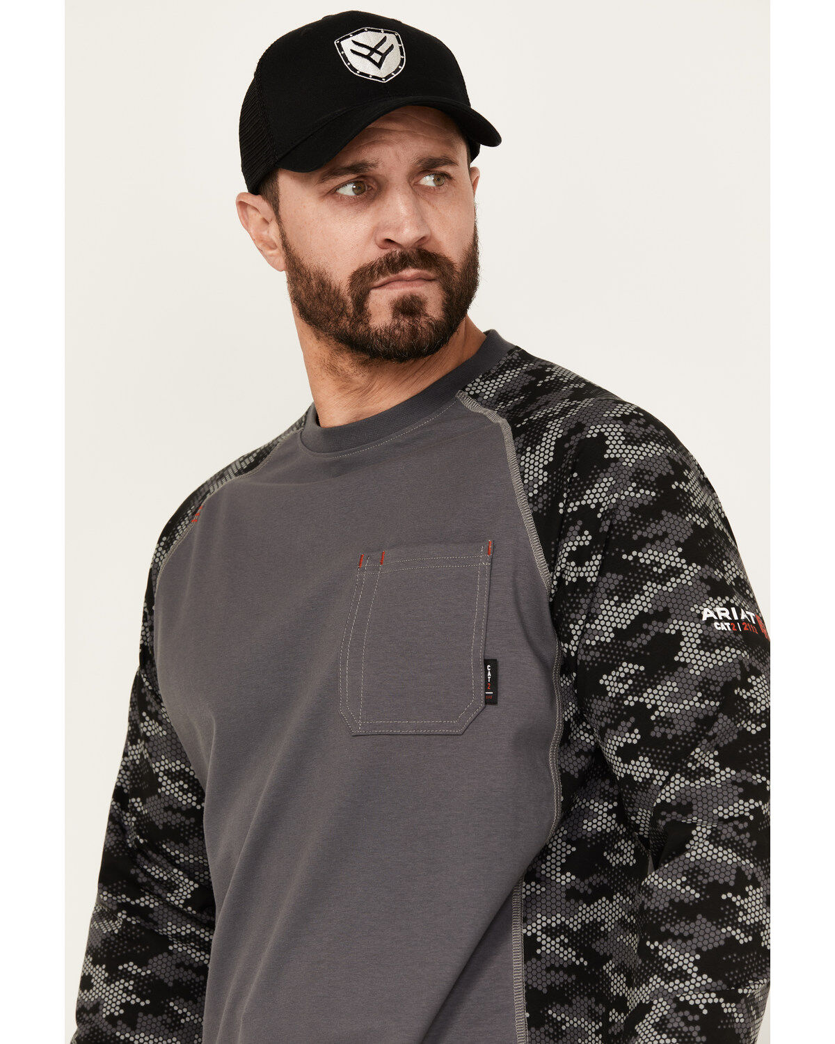 Ariat Men's FR Stretch Camo Print Long Sleeve Baseball Work T-Shirt