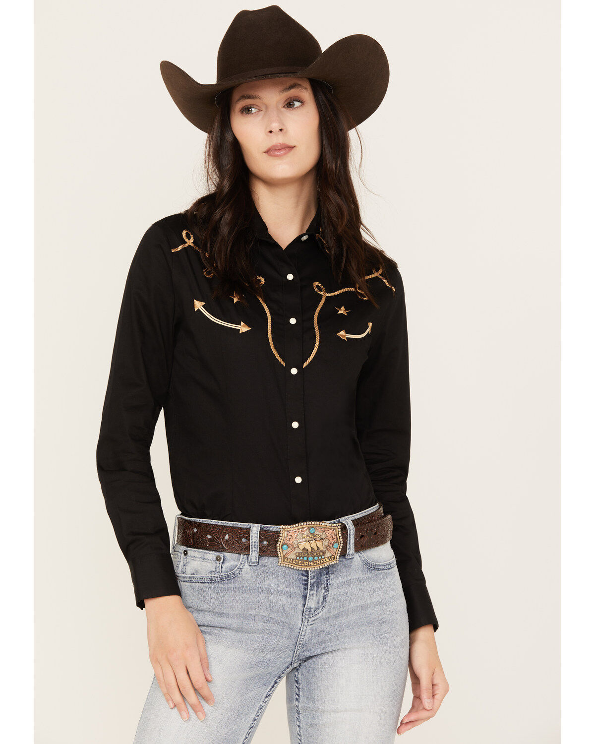 Panhandle Women's Retro Graphic Long Sleeve Western Pearl Snap Shirt