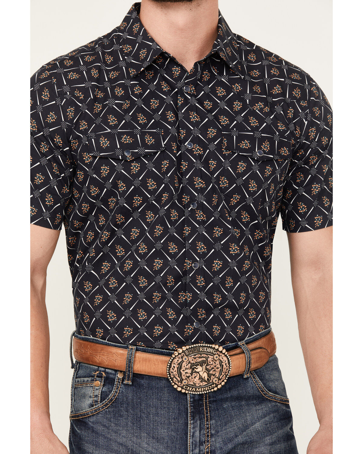 Gibson Trading Co Men's Floral Geo Print Short Sleeve Snap Shirt