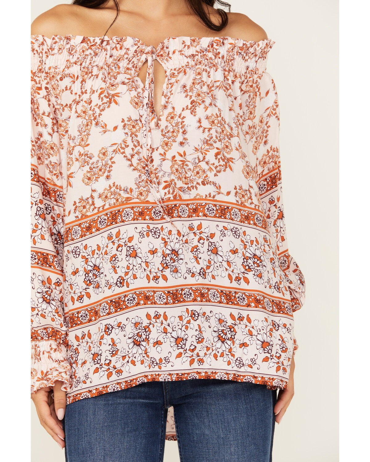 Wild Moss Women's Floral Border Print Off The Shoulder Top