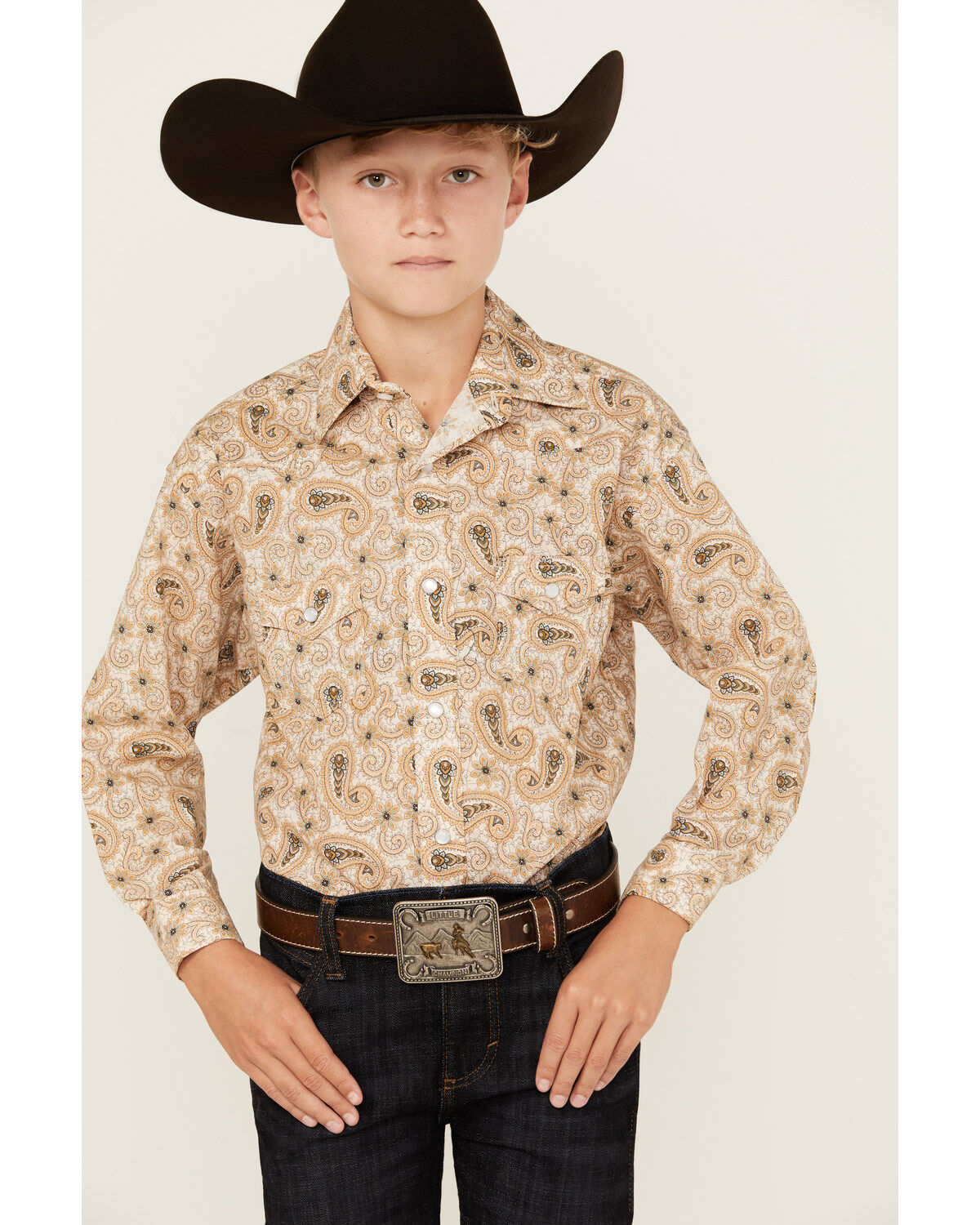 Rock & Roll Denim Boys' Paisley Print Long Sleeve Vintage Pearl Snap Western Shirt