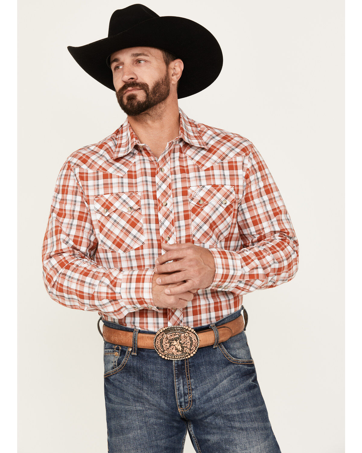 Wrangler Retro Men's Plaid Print Long Sleeve Snap Western Shirt