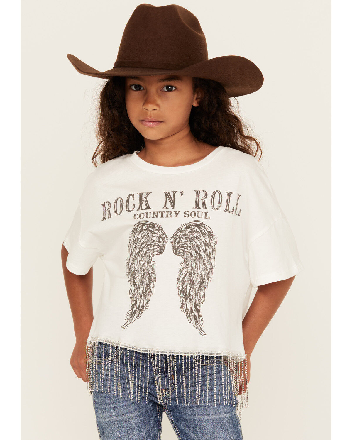La La Land Girls' Rock & Roll Short Sleeve Fringe Graphic Tee
