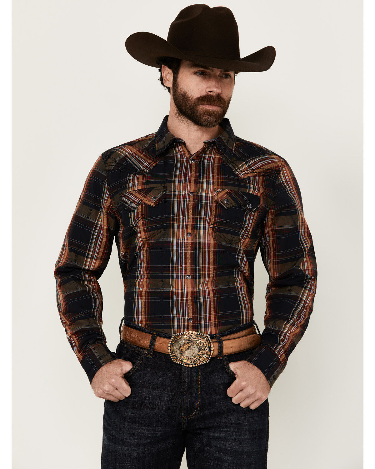 Cody James Men's Trouble Plaid Print Long Sleeve Snap Western Shirt