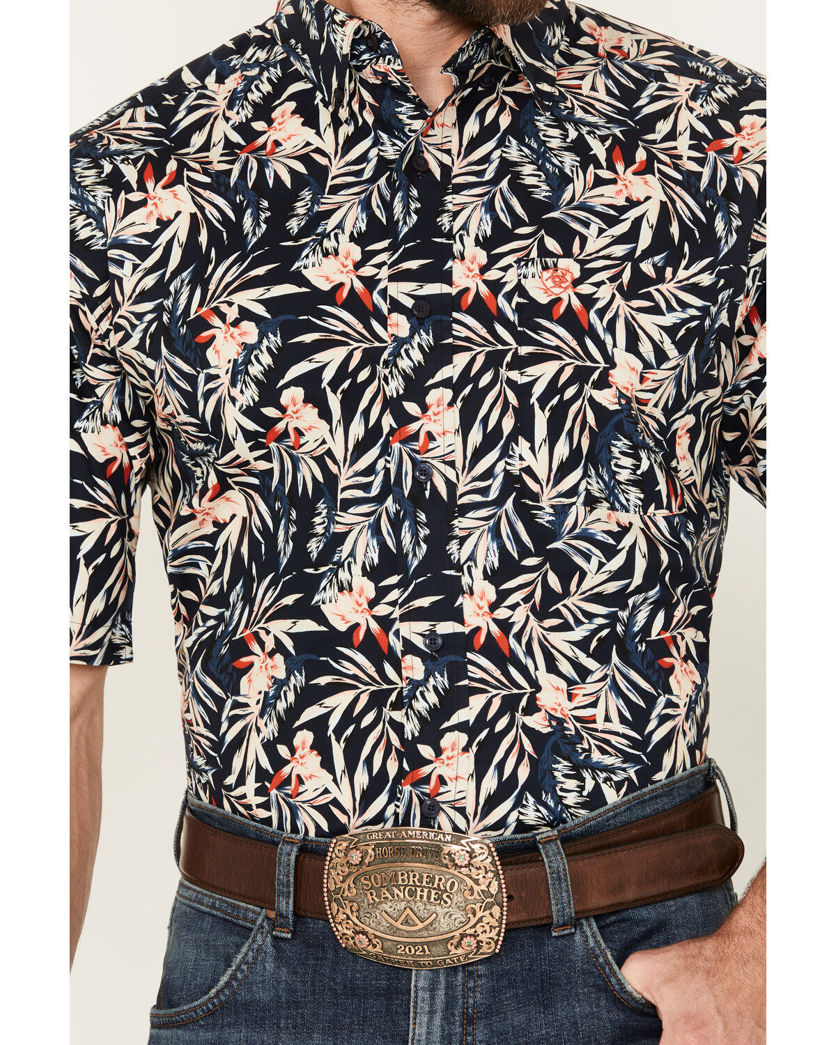 Ariat Men's Omer Print Fitted Short Sleeve Button-Down Western Shirt