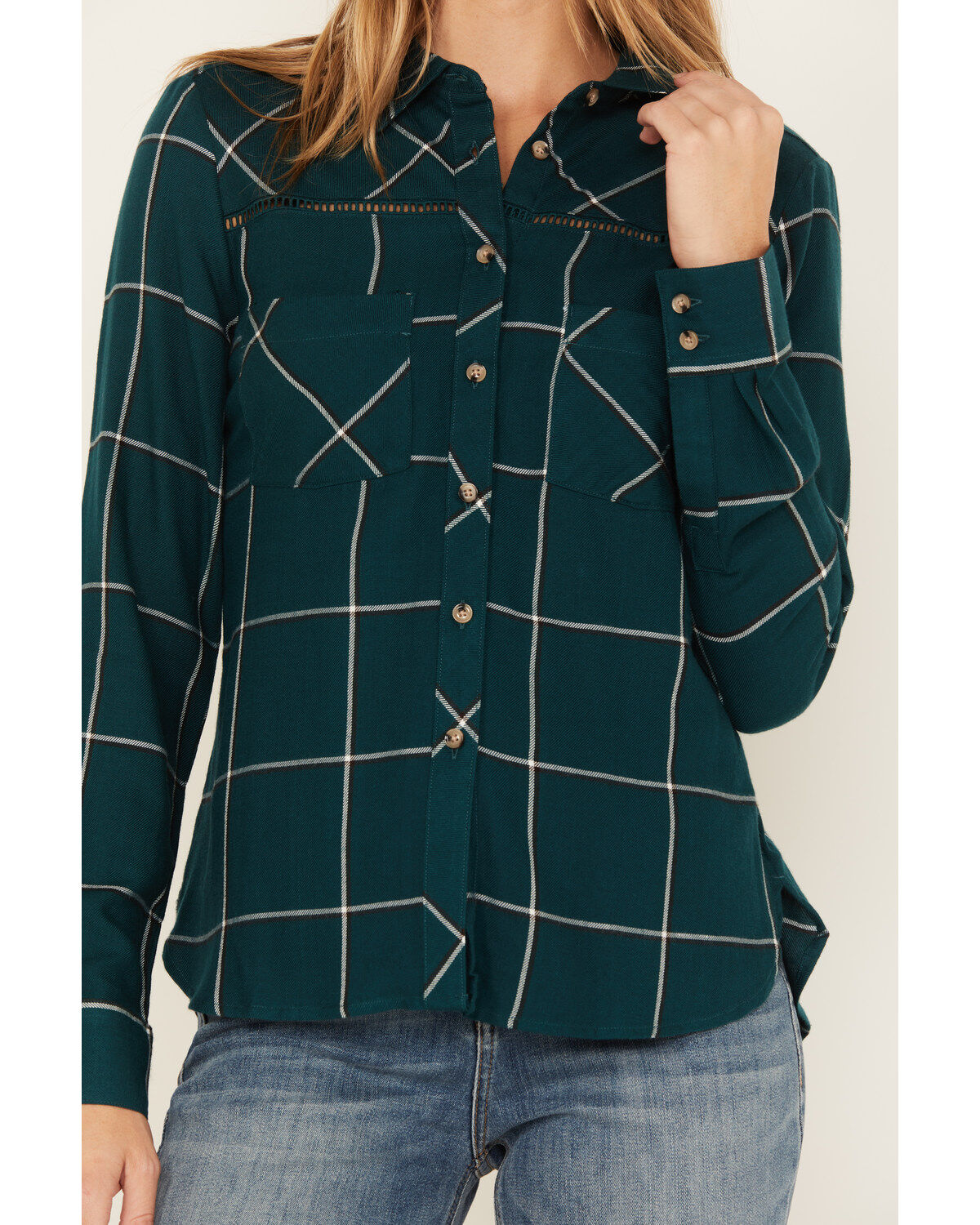 Shyanne Women's Plaid Print Long Sleeve Button-Down Western Shirt
