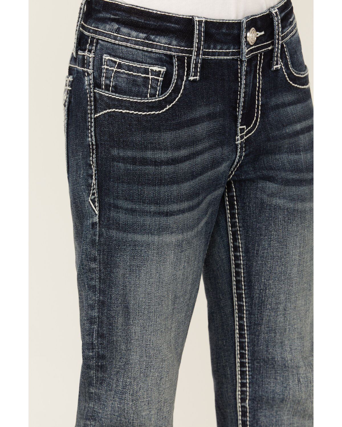 Grace in LA Girls' Medium Wash Longhorn Skull Stretch Bootcut Jeans