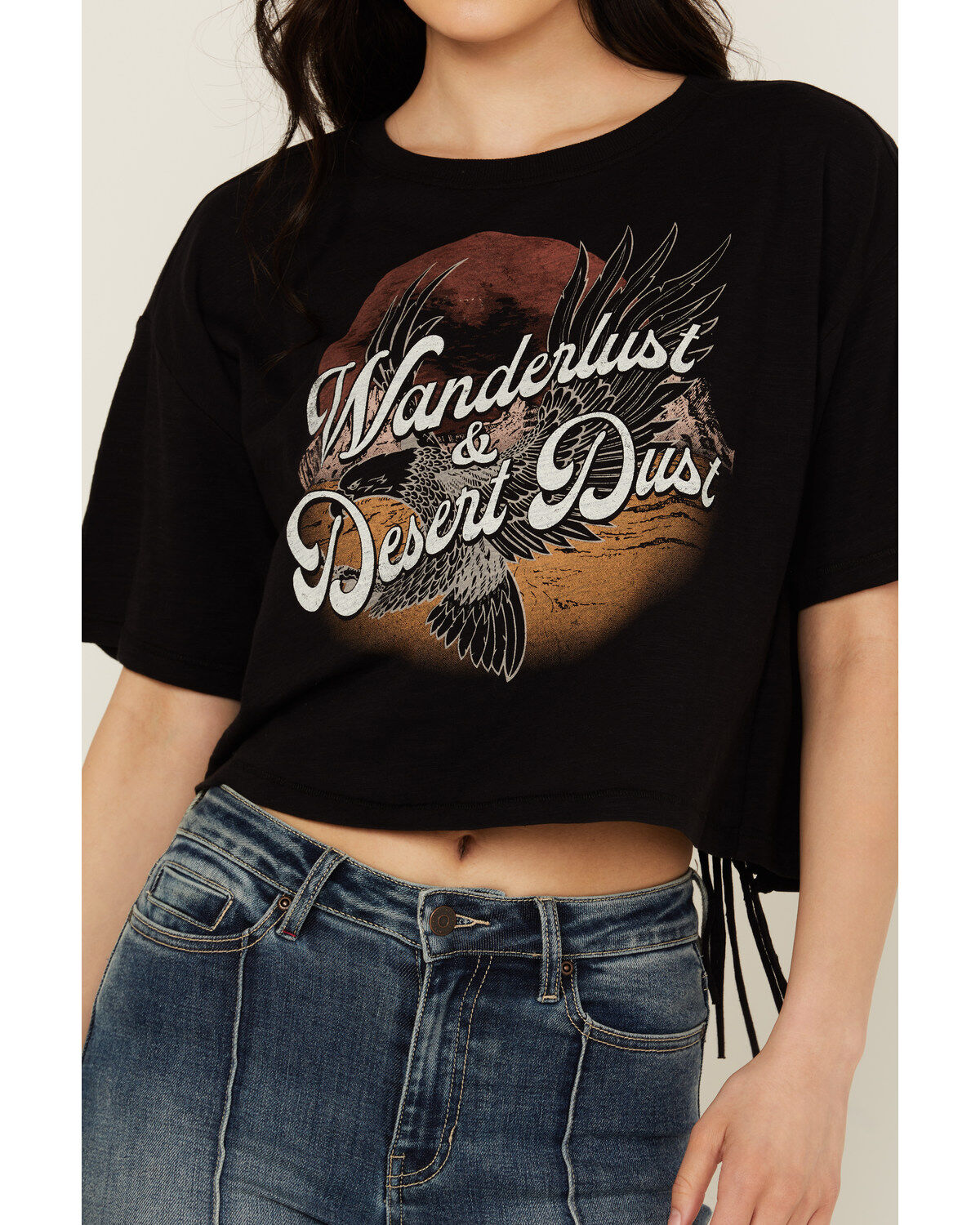 Shyanne Women's Wanderlust Fringe Back Short Sleeve Graphic Tee