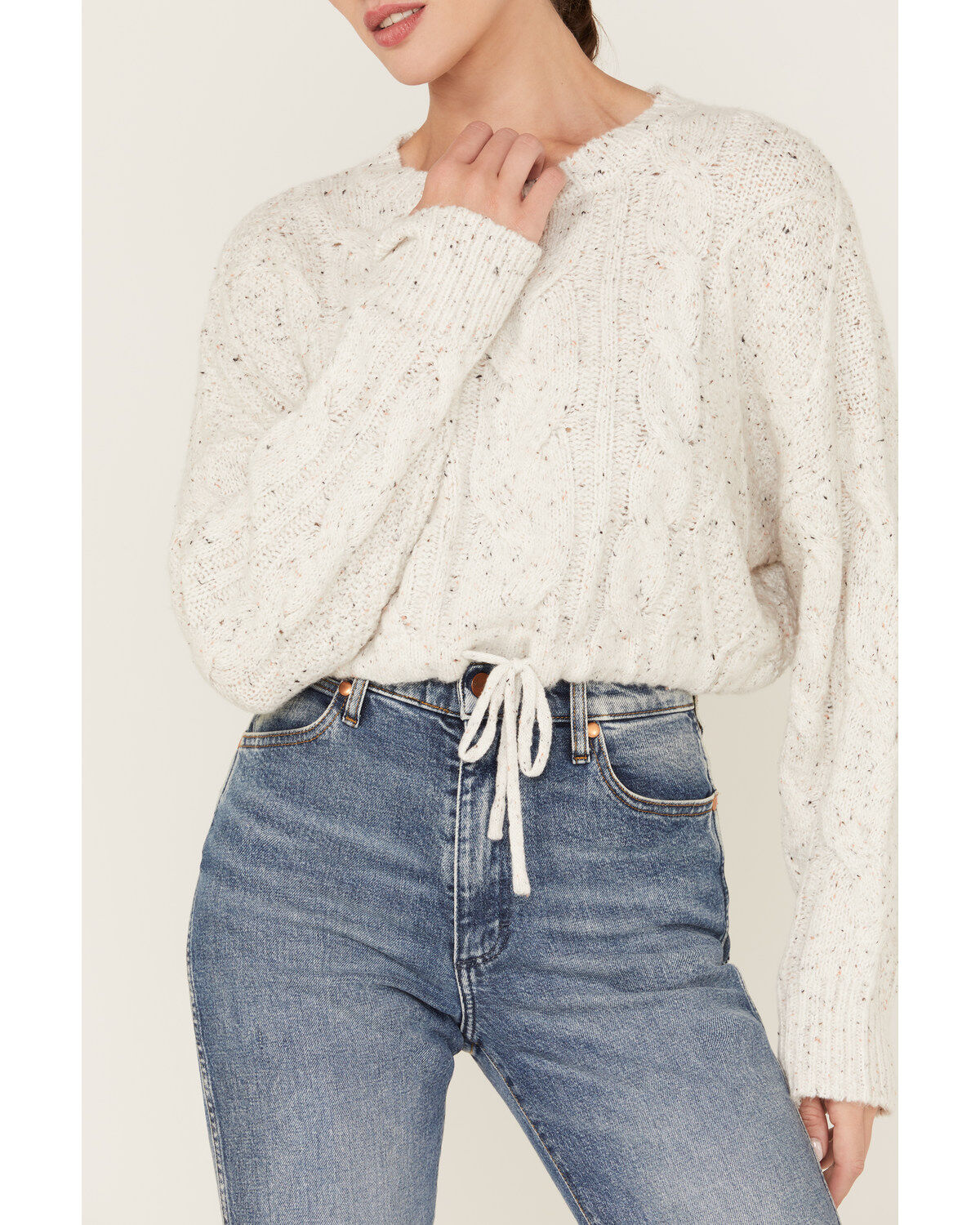 Wild Moss Women's Speckled Cable Knit Cropped Sweater