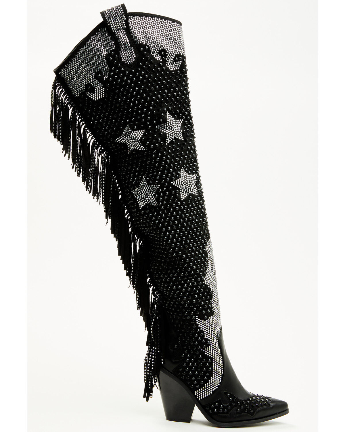Azalea Wang Women's Nella Over The Knee Embellished Fringe Tall Fashion Boots - Snip Toe