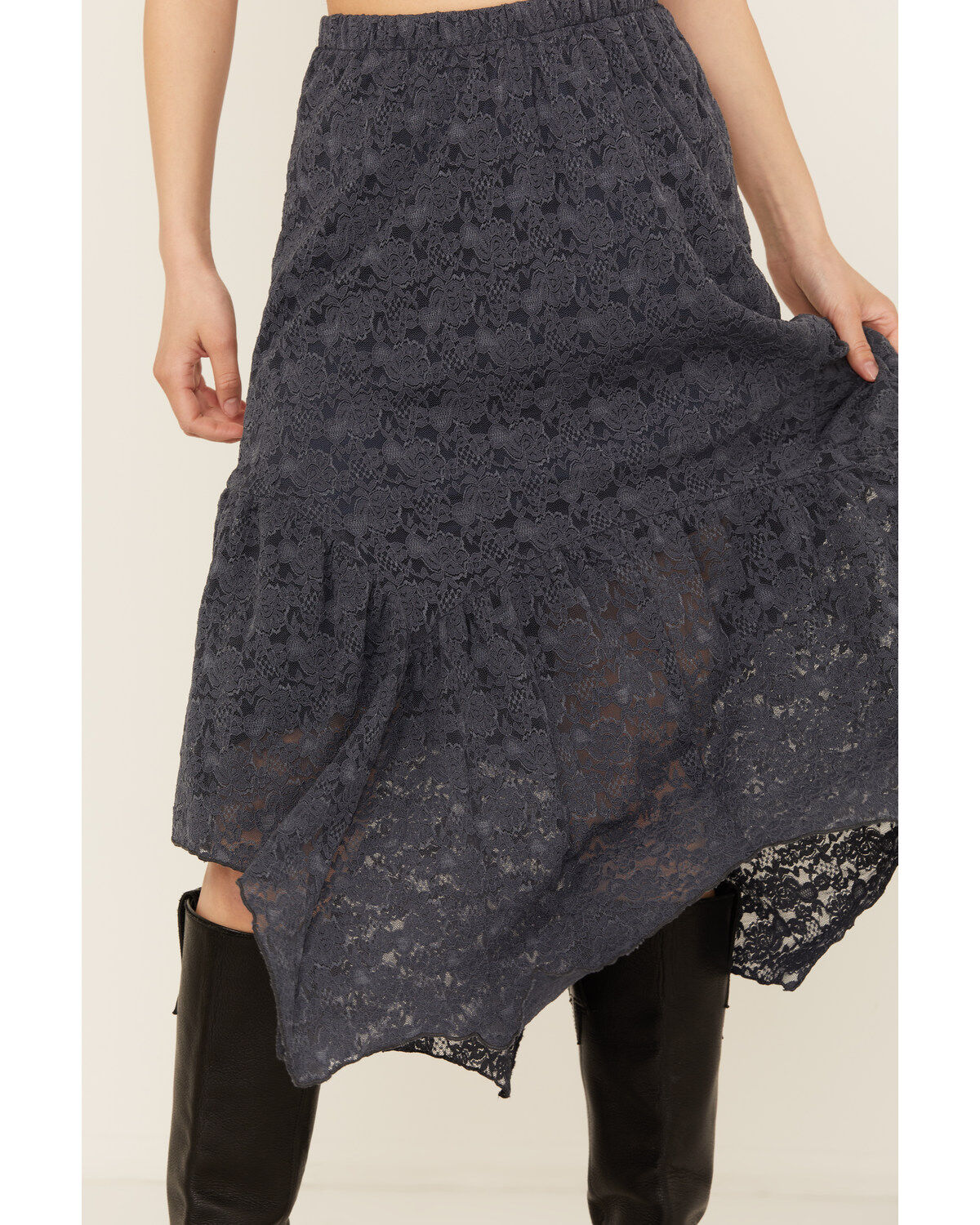 Originality Women's Handkerchief Hem Lace Midi Skirt