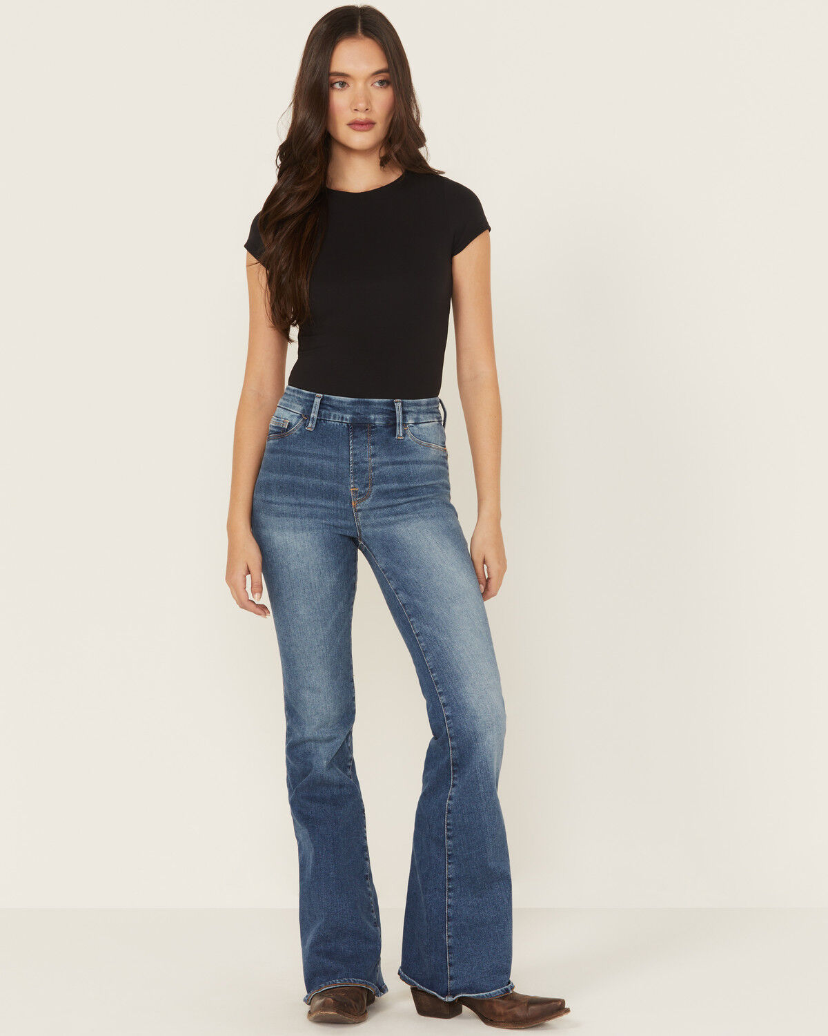 Good American Women's Good Legs Medium Wash High Rise Pull-On Flare Jeans