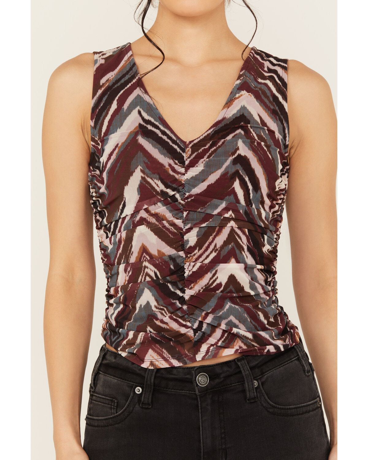 Shyanne Women's Printed Ruched Mesh Top