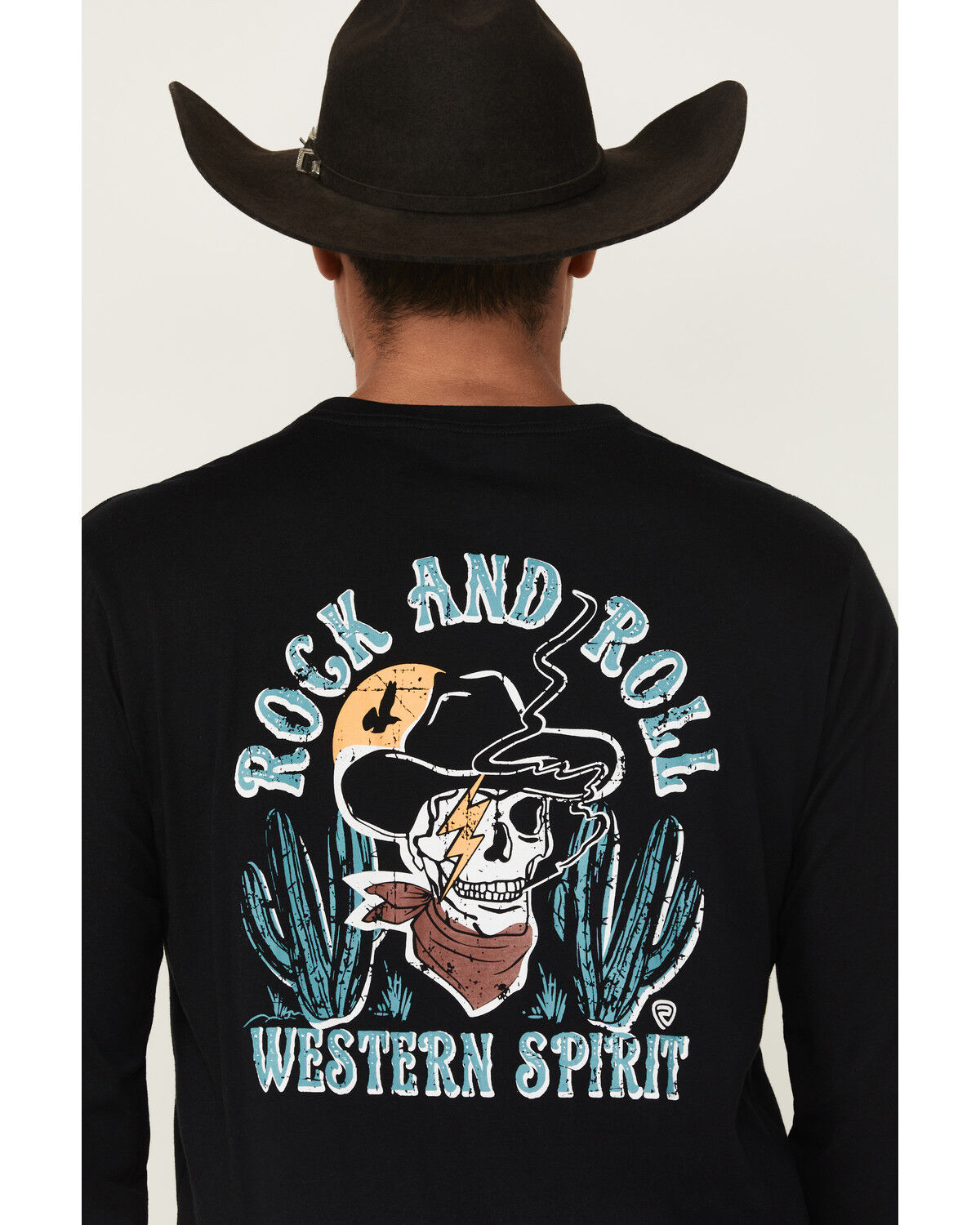 Rock & Roll Denim Men's Cowboy Skull Long Sleeve Graphic T-Shirt