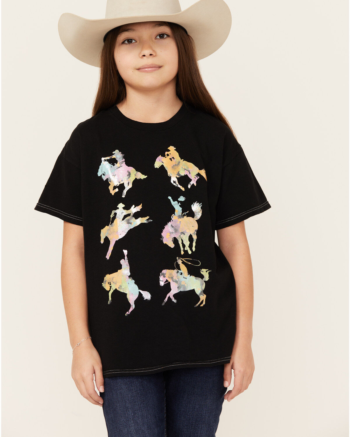 American Highway Girls' Running Horse Metallic Short Sleeve Graphic Tee