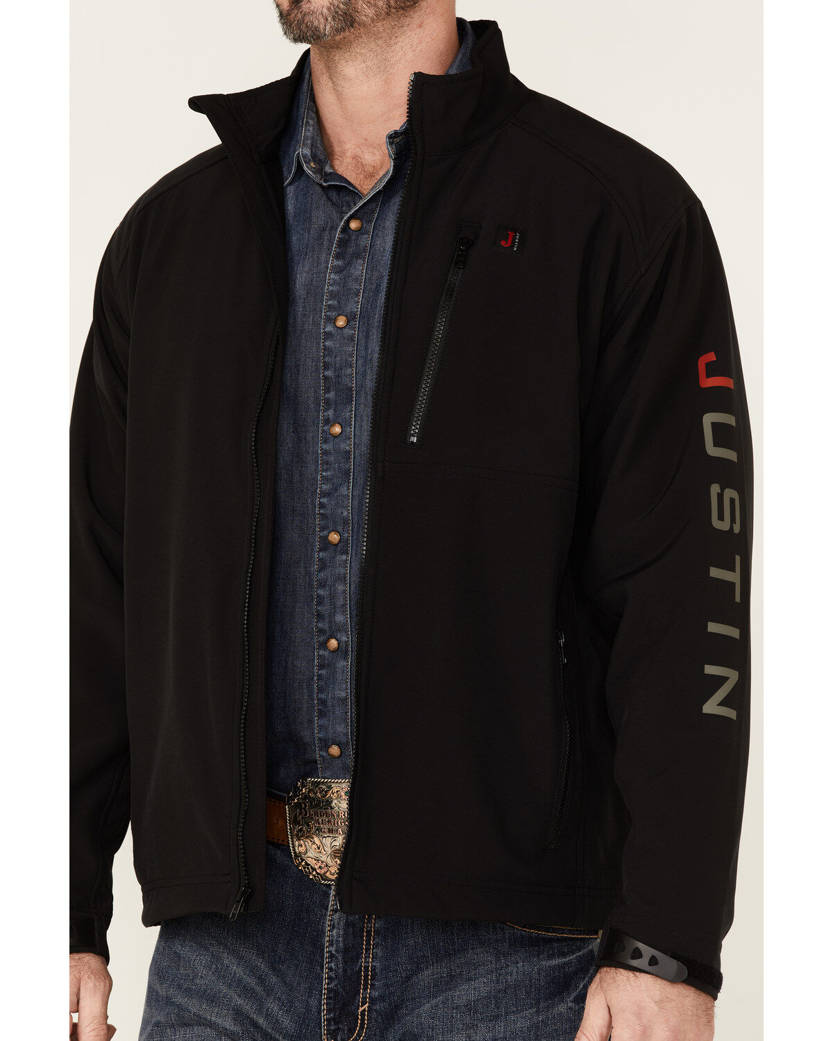 Justin Men's Solid Stillwater Logo Sleeve Zip-Front Fleece Jacket