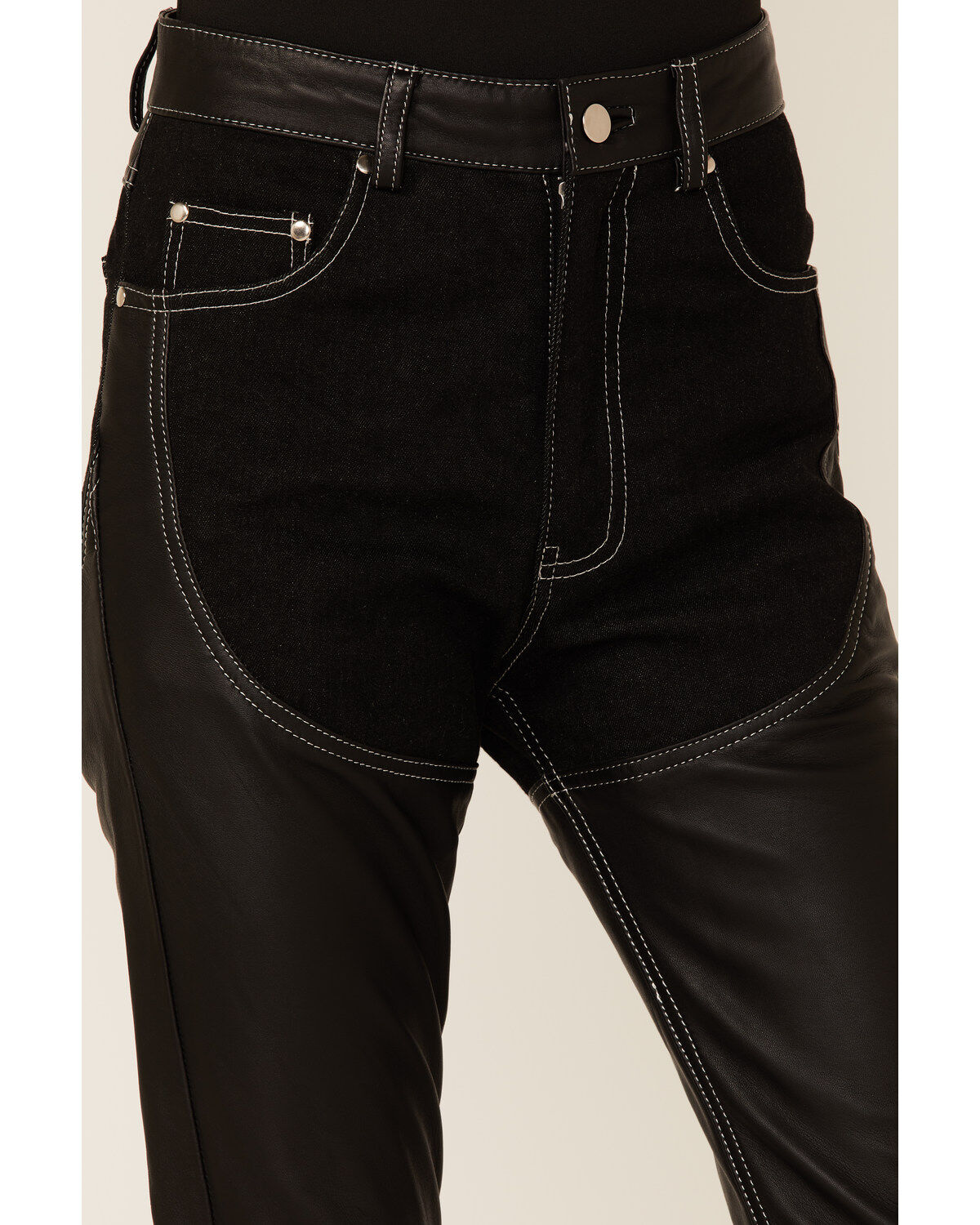 Understated Leather Women's Cowboy Denim & Leather Fringe Chap Jeans