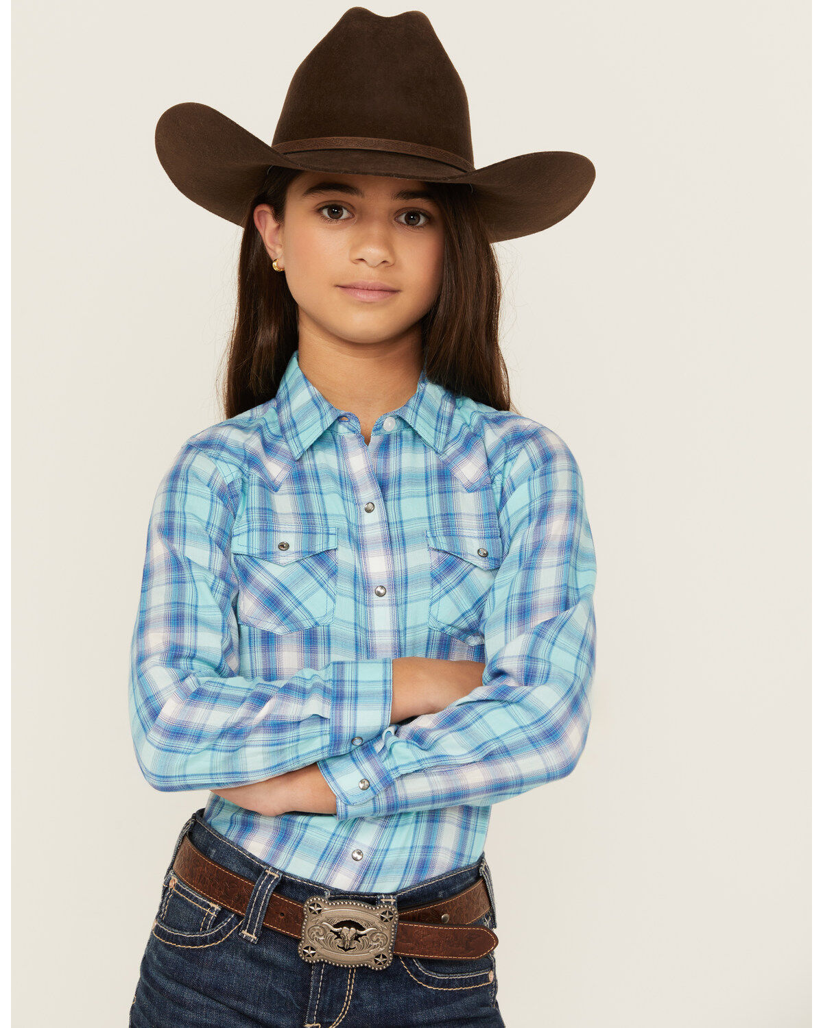 Ariat Girls' Real Plaid Print Long Sleeve Snap Western Shirt