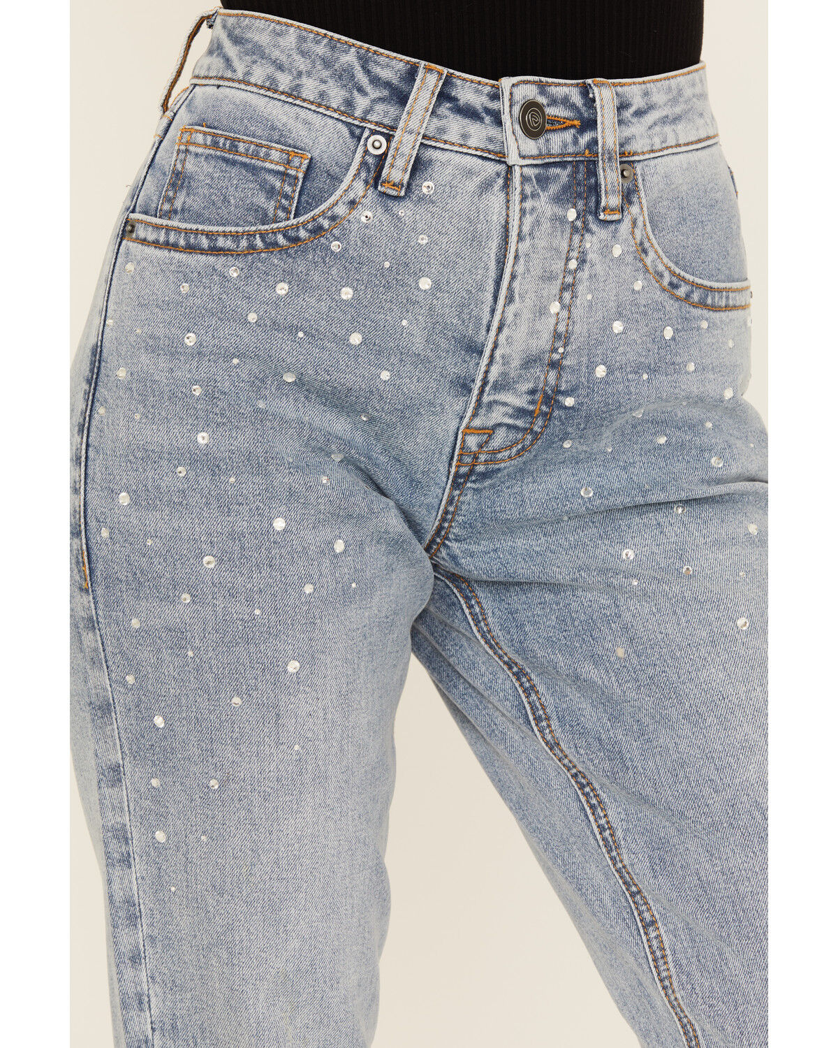 Rock & Roll Denim Women's Light Wash High Rise Rhinestone Studded Bootcut Stretch Denim Jeans