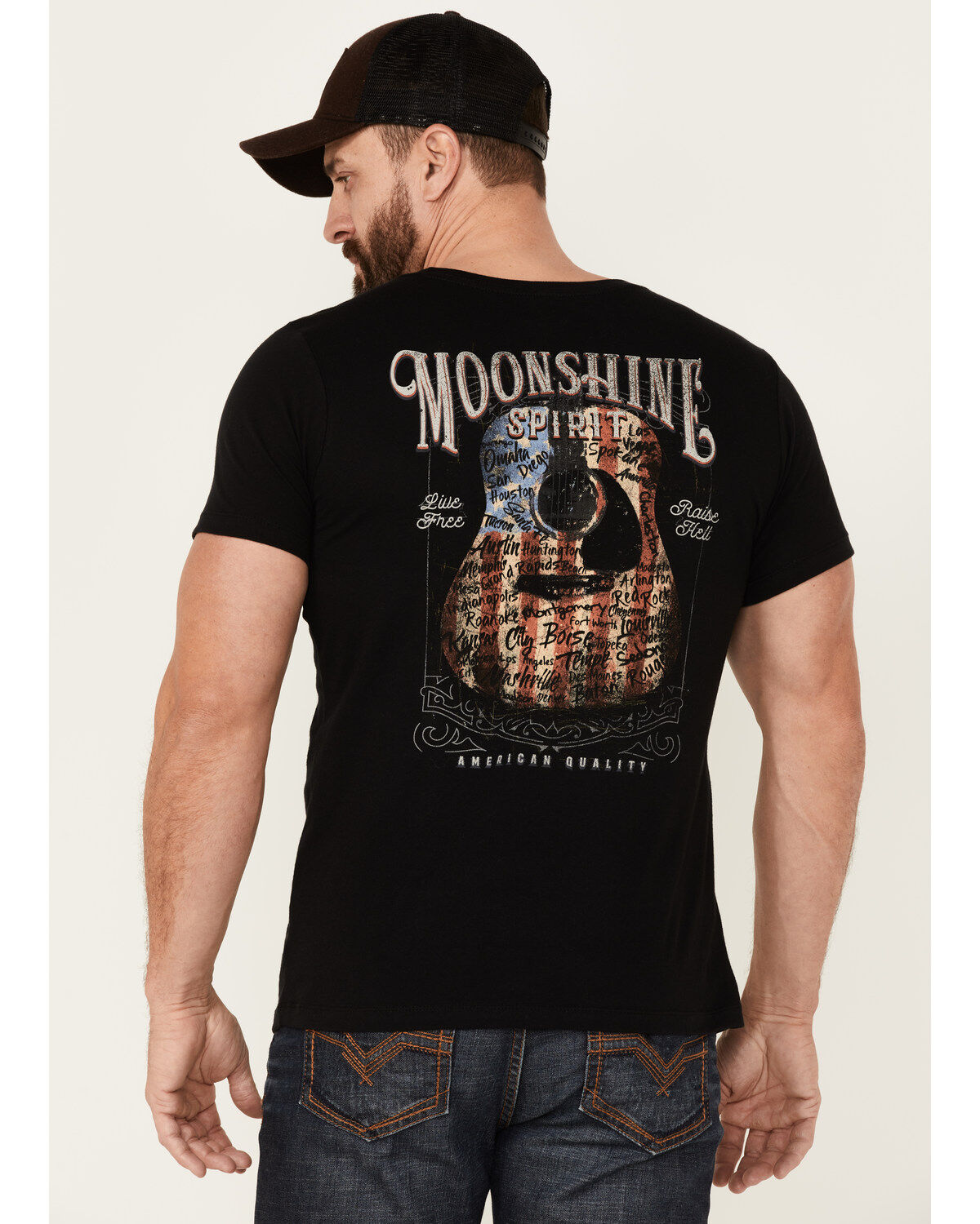 Moonshine Spirit Men's Acoustic Guitar Flag Graphic Short Sleeve T-Shirt