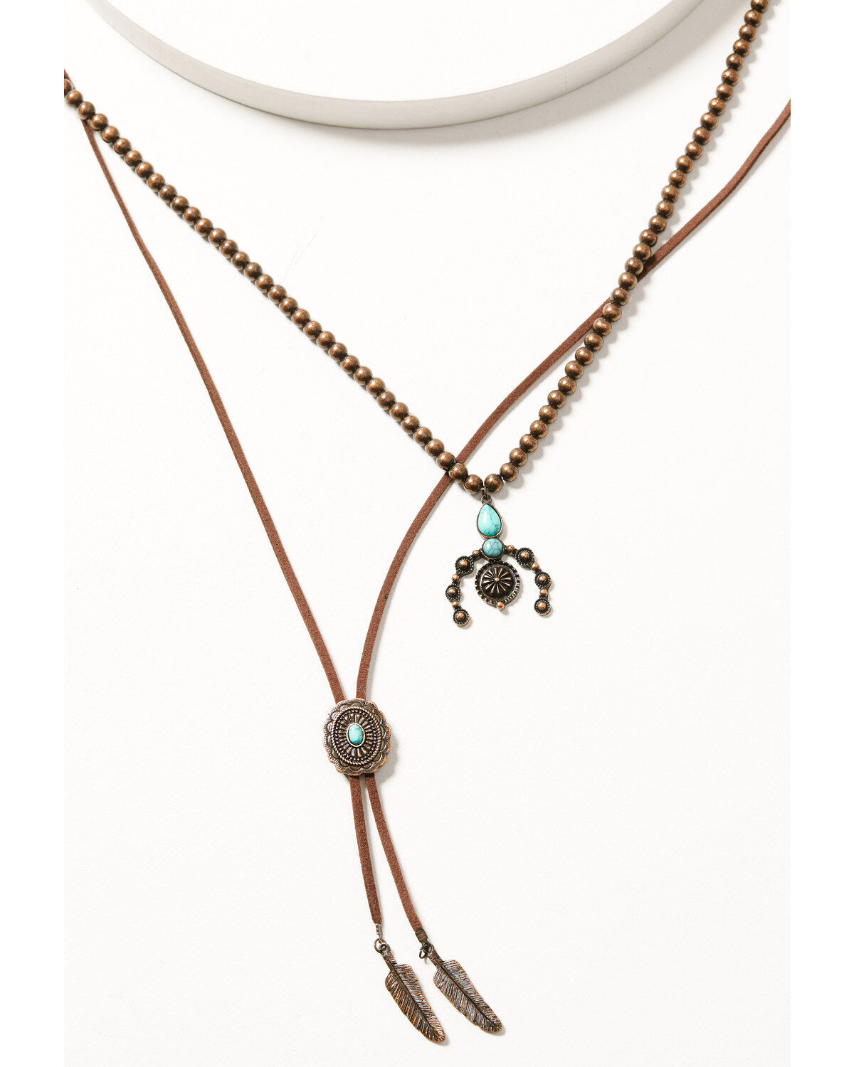 Shyanne Women's Mystic Skies Feather Concho Layered Bolo Necklace