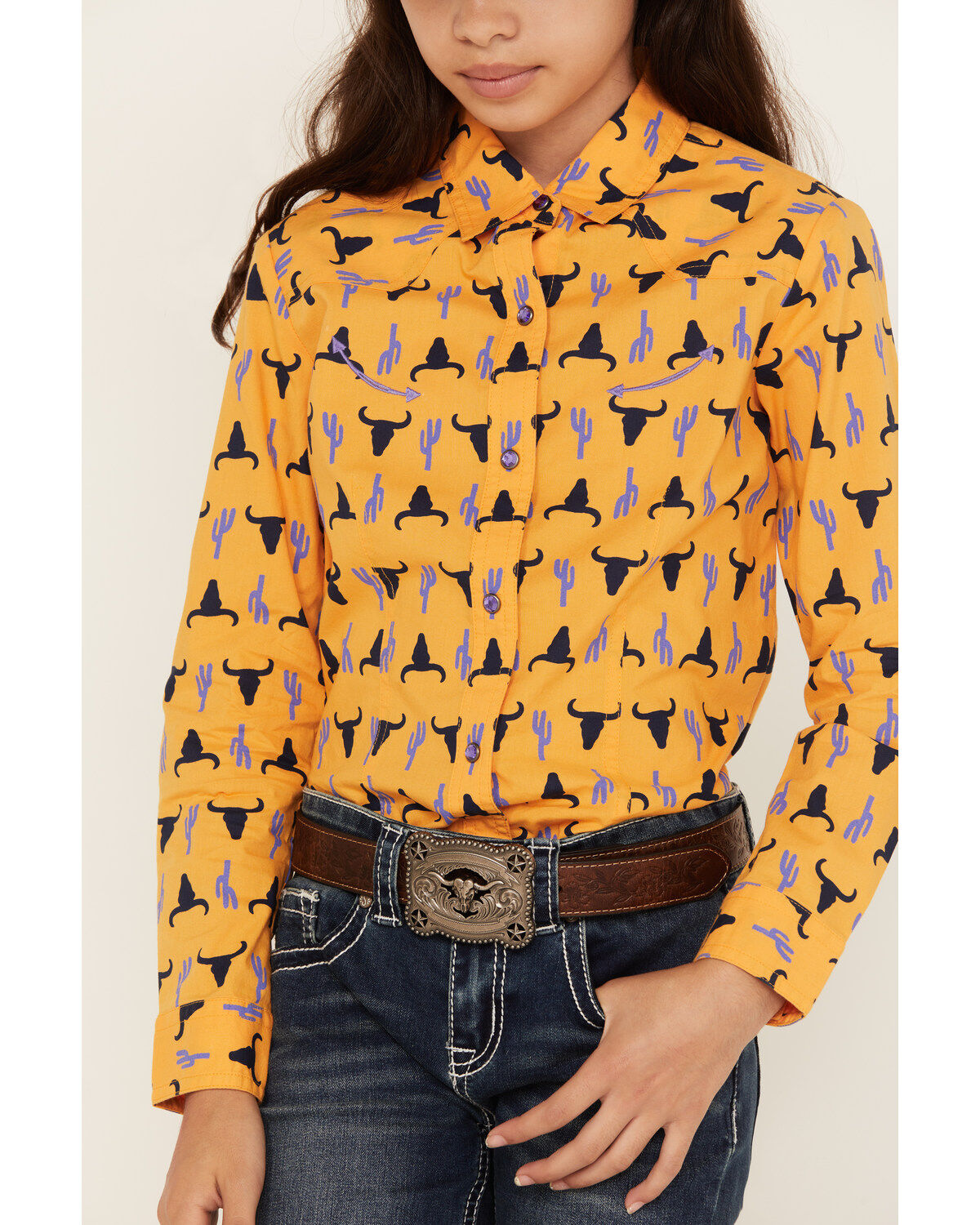Cruel Girl Girl's Steer Head Print Long Sleeve Snap Western Shirt