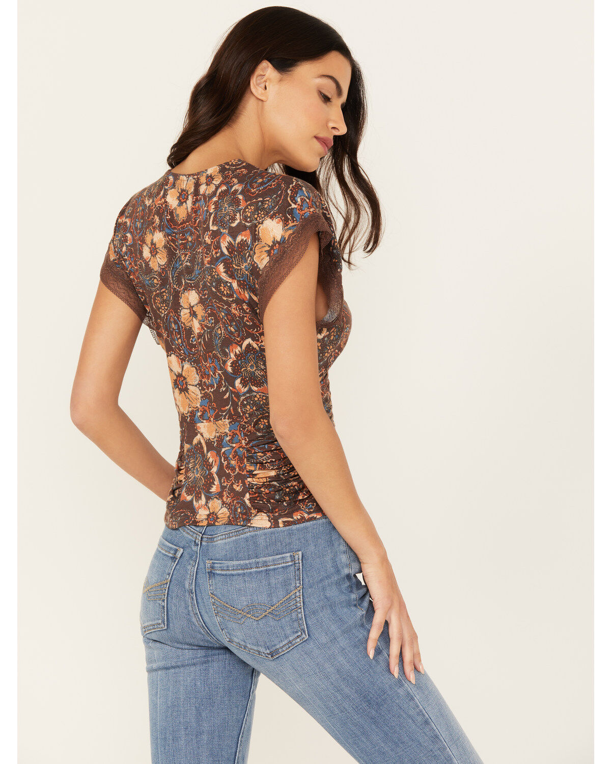 Idyllwind Women's Rose Floral Lace Trim Jersey Top