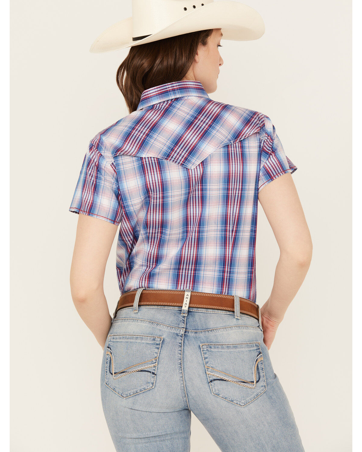 Rough Stock by Panhandle Plaid Print Short Sleeve Stretch Pearl Snap Western Shirt