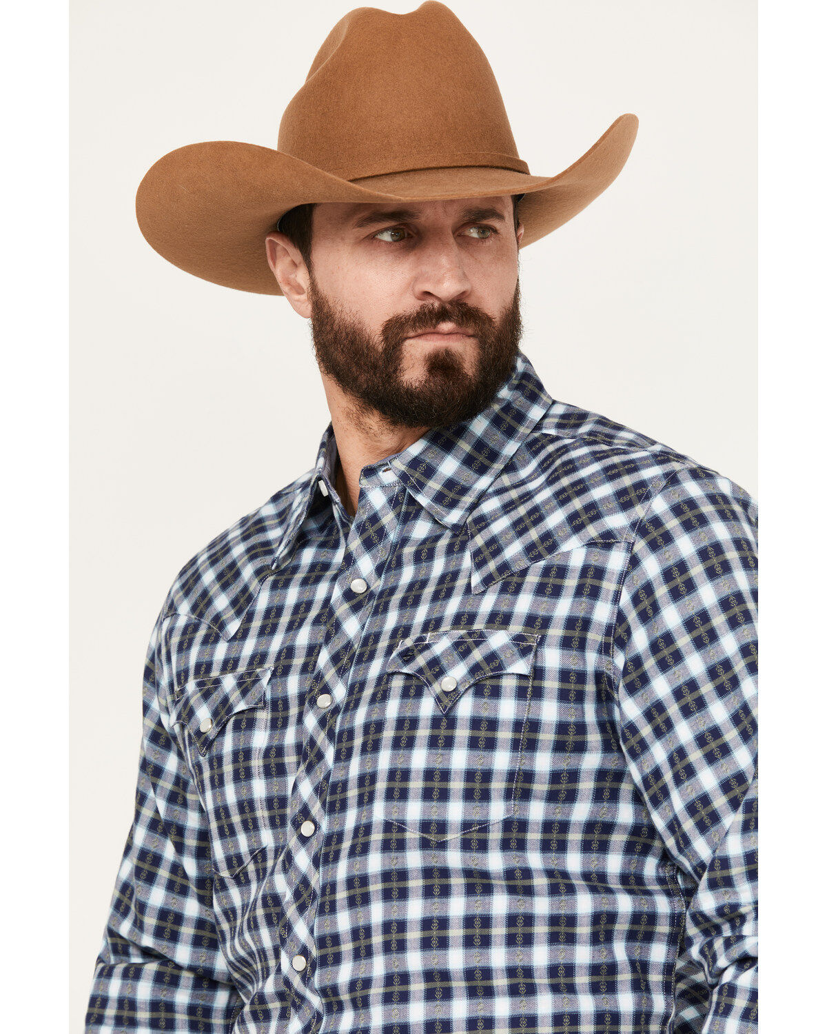 Stetson Men's Dobby Plaid Print Long Sleeve Western Pearl Snap Shirt