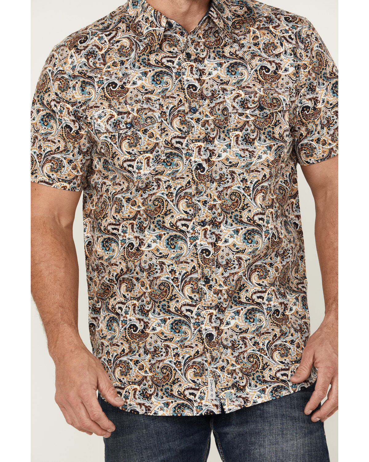 Moonshine Spirit Men's Sicilly Paisley Print Short Sleeve Snap Western Shirt