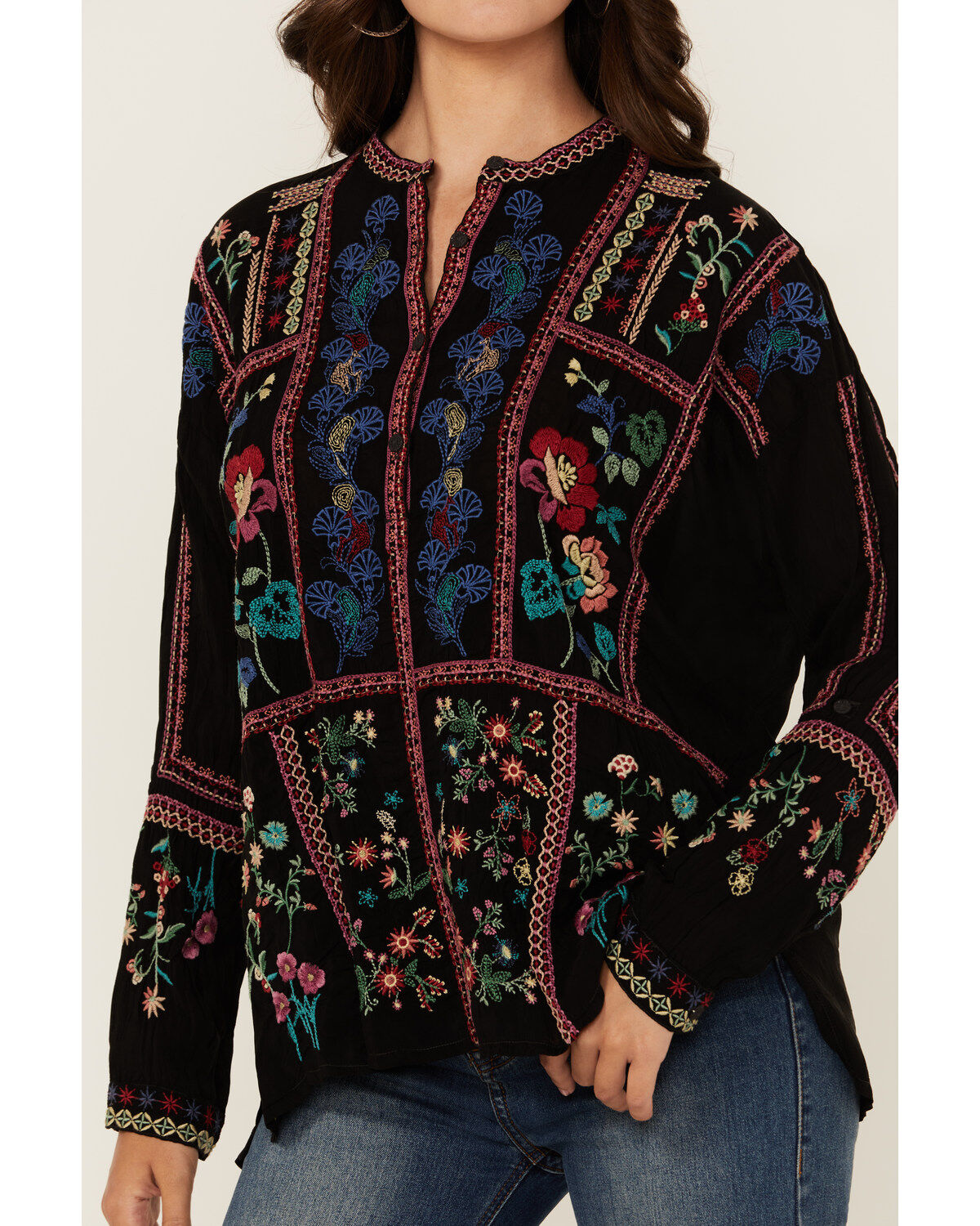 Johnny Was Women's Floral Embroidered Long Sleeve Blouse