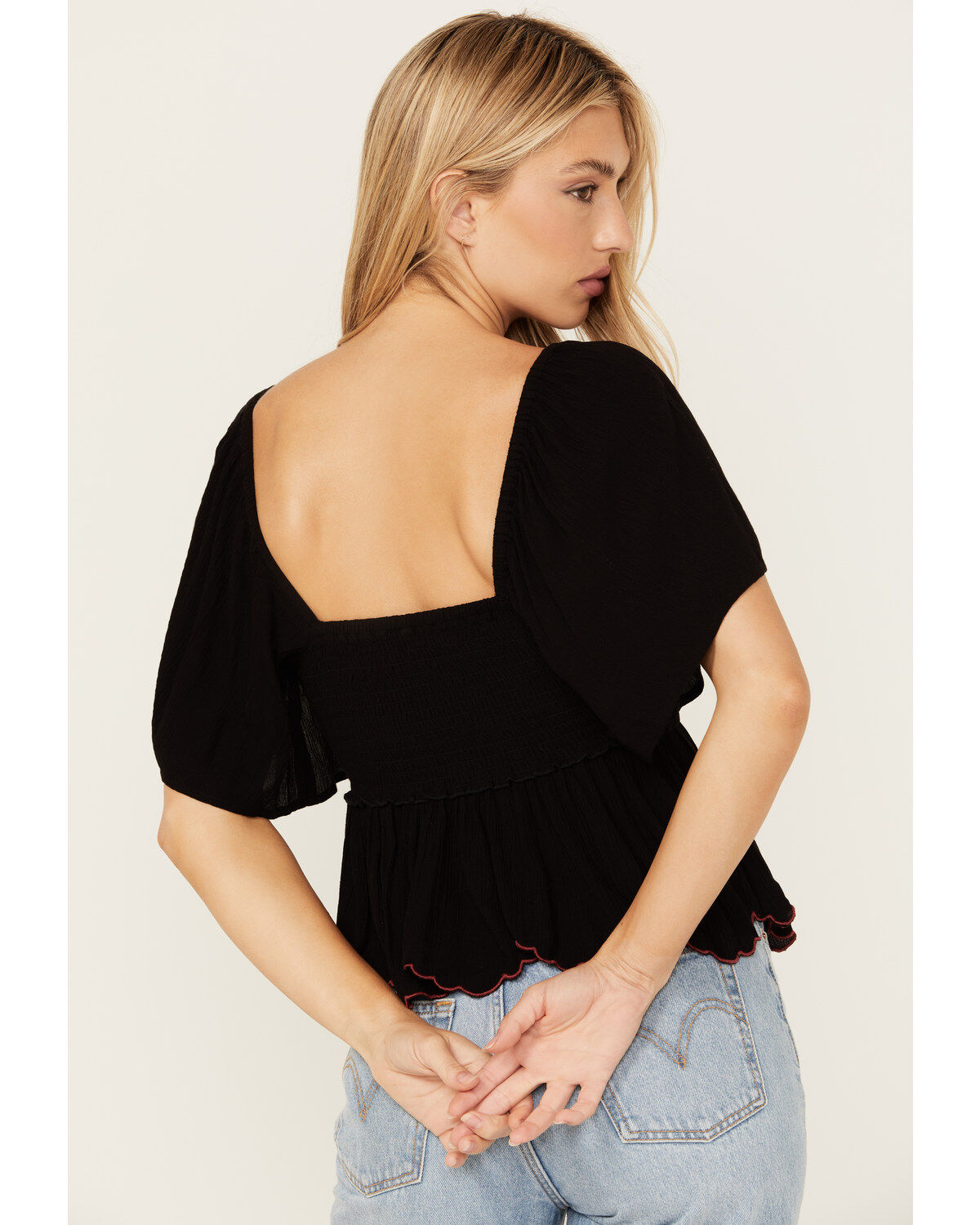 Shyanne Women's Embroidered Flutter Sleeve Top