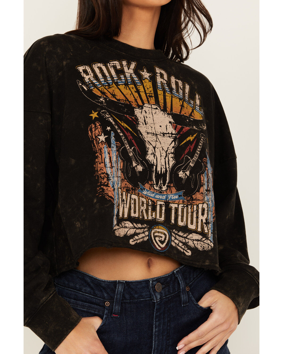 Rock & Roll Denim Women's Steer Head Graphic Long Sleeve Pullover